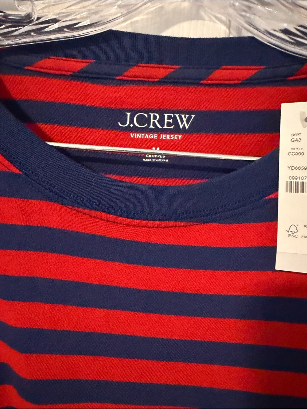 J. Crew Red and Navy Striped Crewneck Tee